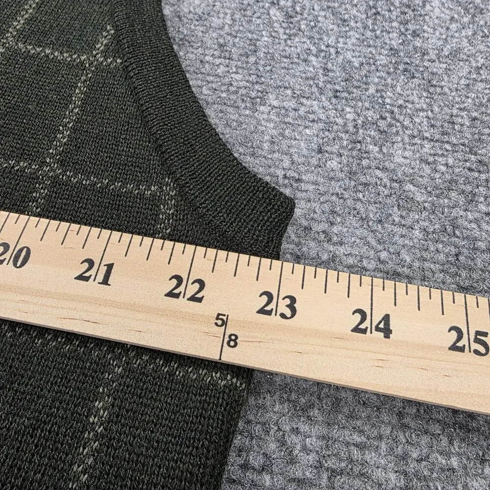 Brooks Brothers Sweater Vest Mens Large Green Windowpane Merino Wool Knit VTG HK